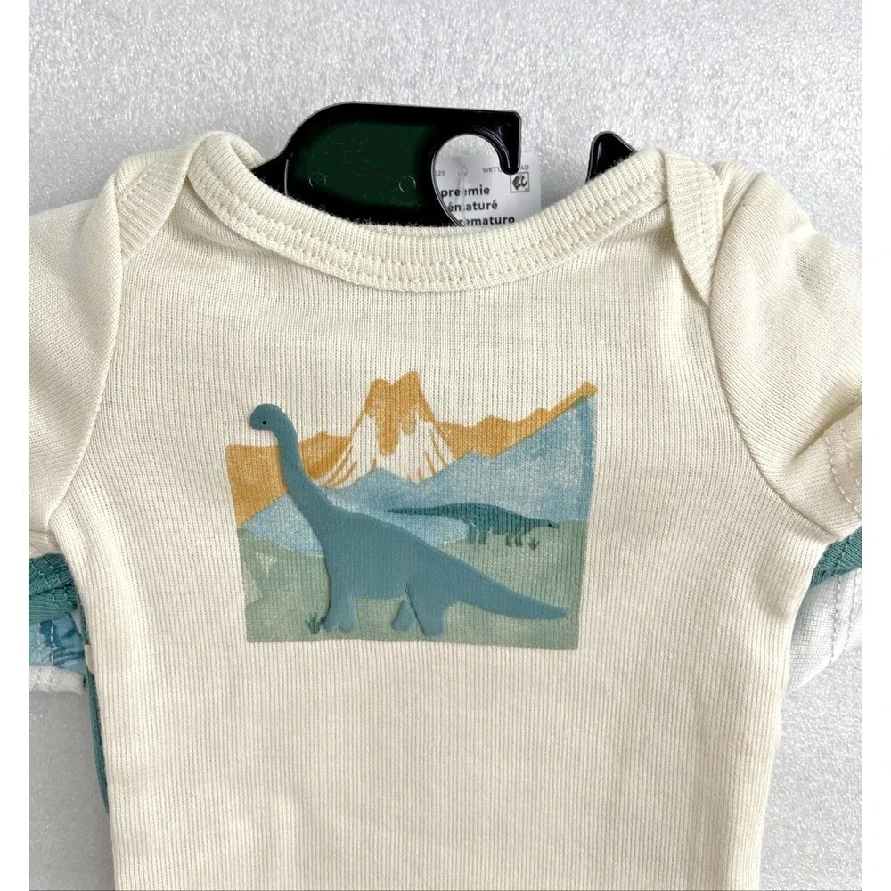 Carters Child Of Mine Baby Boy Dinosaur 5 Pieces - 3 Bodysuits & 2 Pants Preemie